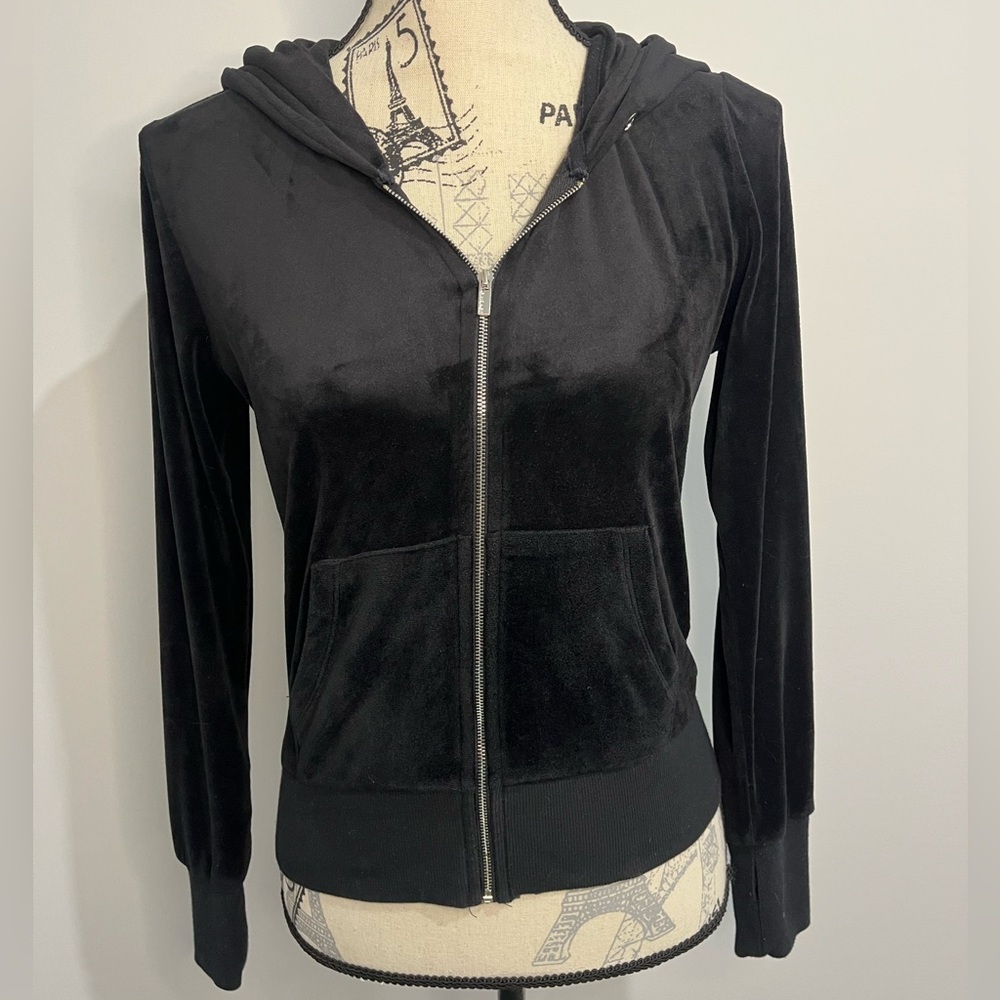 Garage Vintage Y2K Black Velour Hoodie